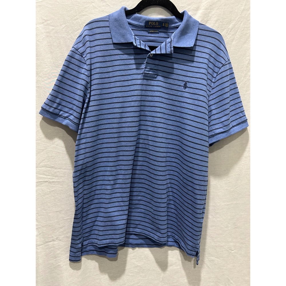 Polo Ralph Lauren Men's XL Blue Striped Custom‎ Slim Fit Polo Shirt